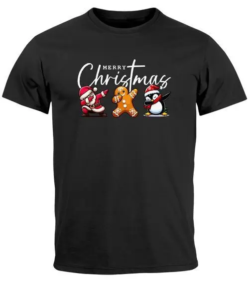 Мужская Рождественская футболка с рисунком пингвина Санта-Клауса