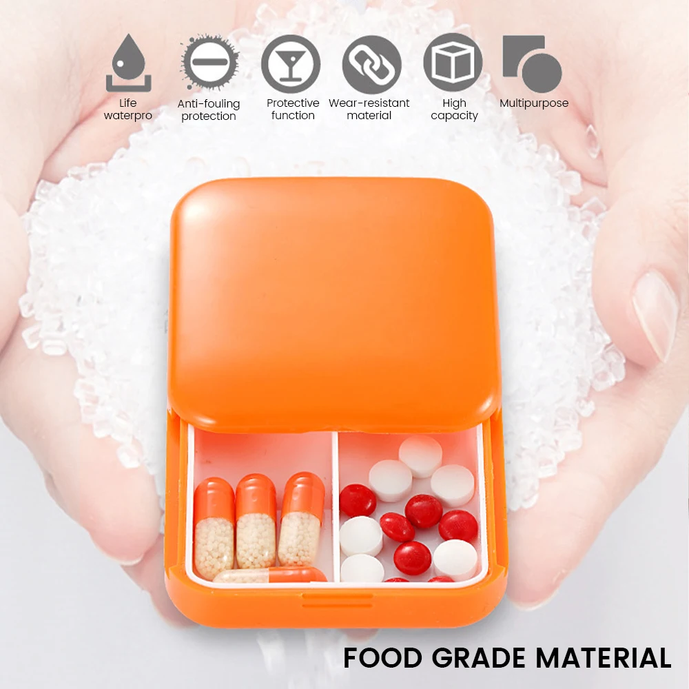 

2 Grid Medicine Pill's Box Cute Mini Square Pills Box Daily Storage Organizer Secret Compartment for Tablets Container Travel