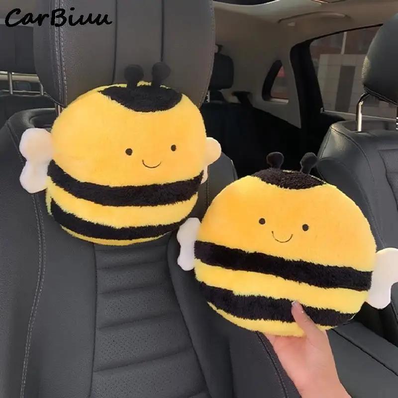 

Cute Car Neck Pillow Car Seat Pillow Headrest Bee Travel Pillow Seatbelt Protect Cushion Bee Car Headrest Neck Pillows 35*28cm