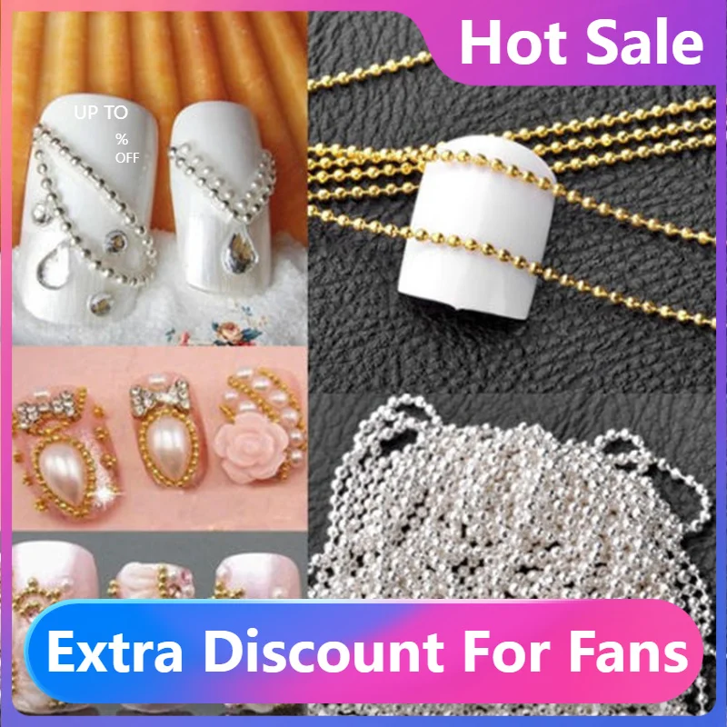 

Металлическая цепочка для дизайна ногтей, золотистые и Серебристые бусины, 100 см