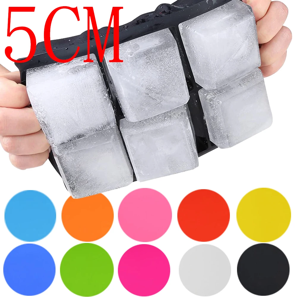 

5CM Big Ice Cube Maker Trays Silicone Square Ice Mold Mould for Whiskey Cocktail Brandy Large Cubitera Ice Tray with Lid
