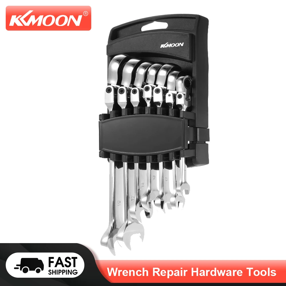 

KKmoon 7pcs 8/10/12/13/14/17/19mm Wrench Combination Ratchet Spanner Open-ended Wrench Set Car Automotive Repair Hardware Tools