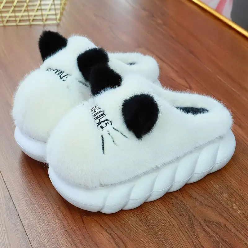 

Kawaii White Cat Slippers Women's Home Warm Flip Flop Winter Fur Slides High Platform Cat Slipper Woman Fluffy Pink Kitten Shoes