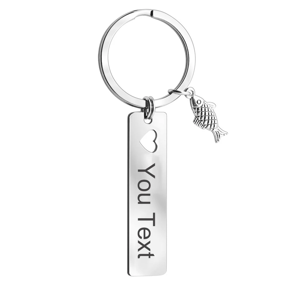 

Custom Letters Stainless Steel Fish Key Chains Couple Keyring Hooked On You Hollow Heart Lovers Favors Diy Fashion Jewelry Gift