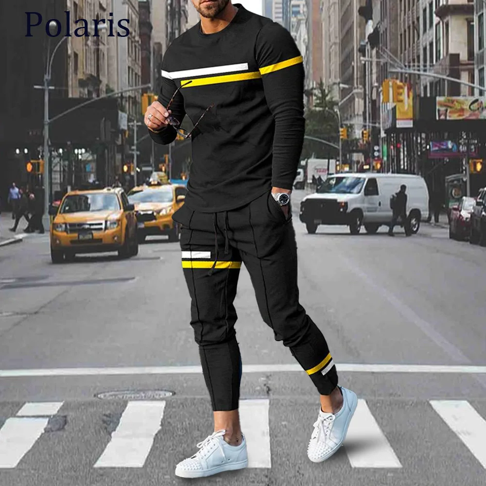 

Autumn Simple Jogging Tracksuit Long Sleeve T-Shirt + Tracksuit Pantsuit Men's Vintage Tracksuit Oversized 2 Piece Street Suit