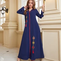 long sleeve embroidery fashion korean hooded tassel national morrocan kaftan dress dubai abaya djellaba arabic islamic clothing