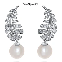 shipei romantic 100 925 sterling silver pearl created moissanite wedding engagement luxury feather earrings studs fine jewelry