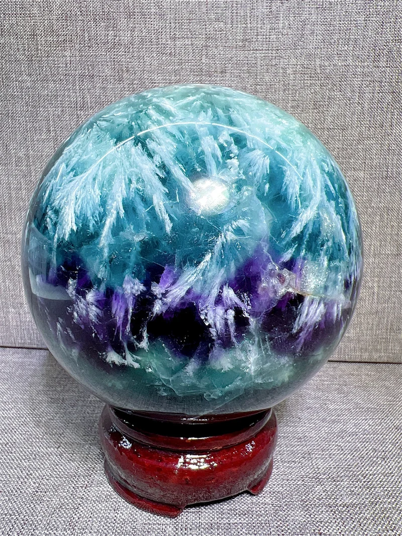 

Natural Snow Fluorite Sphere Free Form Crystal QuartzSea Stone Mineral Madagascar Healing Palm Workmanship Ornament Carving Chip