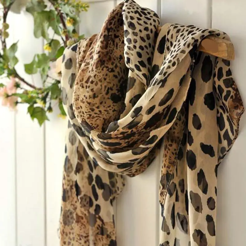 

Ladies Shawls Leopard Print Brown Autumn And Winter Wild Long Scarf Chiffon Women's Soft Wrap Scarf Fashion Ladies Q0e0
