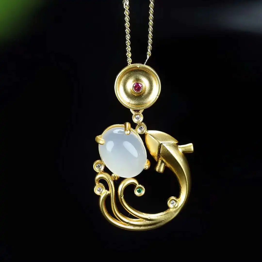 Лидер продаж ожерелье с натуральной ручной резьбой из нефрита инкрустация