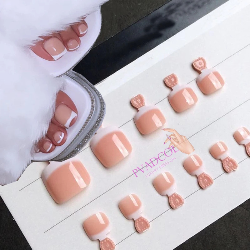 Pedicure Press on Nails Classic French ToeNails One Step Toe Nails Faux Ongles Manicure Fake Tips