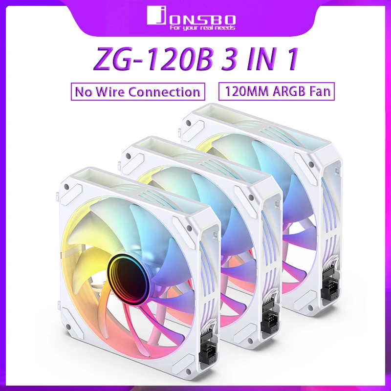 

JONSBO ZG-120B 3 IN 1 12CM Computer Case Fan 120MM Reverse Fan PWM ARGB Cooling Slient Fan Addressable RGB CPU Cooling Fan