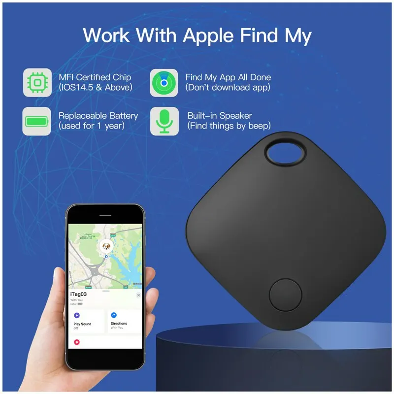 Smart Bluetooth GPS Tracker Works with Find My APP Anti Lose Reminder Device for Iphone Tag Replacement Locator MFI Rated