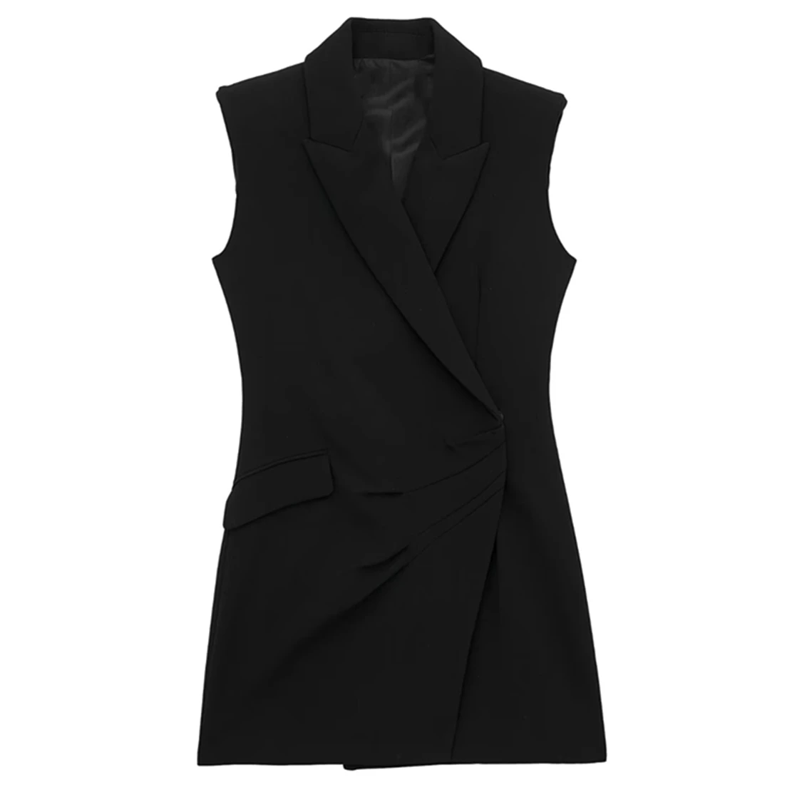 

Withered Fashion Vest Dress Women Office Lady Notched Sleeveless Black Color