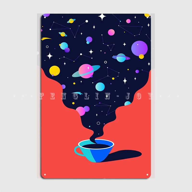 

Космические мечты и кофе металлический значок настенные фотообои персонализированные пластины оловянный знак плакат