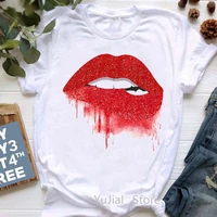 red sexy lips print t shirt clothes 2022 summer fashion tshirt femme white short sleeve t shirt female harajuku shirt streetwear