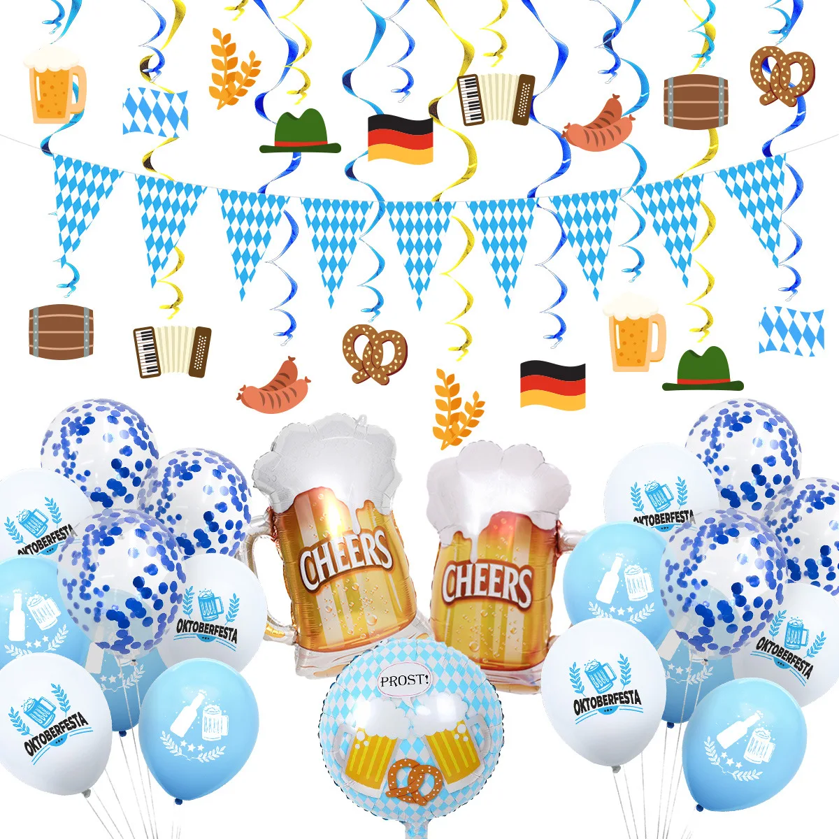 

JOYMEMO Oktoberfest Party Decoration Beer Latex Confetti Balloons Set Pennant Spiral Ornament Germany Festival Party Supplies