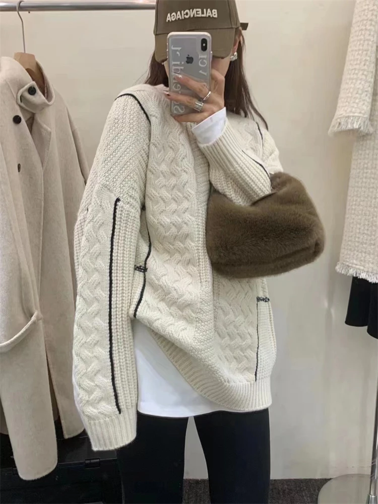 

Sweater Women Winter Pullover Girls Sweater Oversize Knitting Tops Vintage Long Sleeve Fall Female Knitted Outerwear Warm Pull
