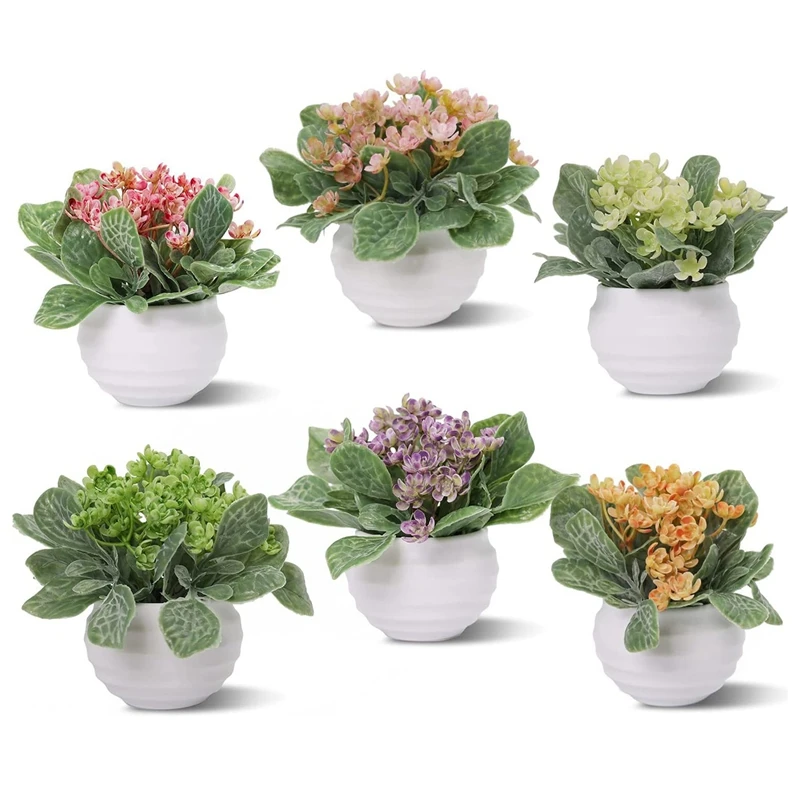 

Fake Plants 6 Packs Small Artificial Plastic Plants Set Home Decor Mini Potted Faux Flowers And Herb Greenery Leaves