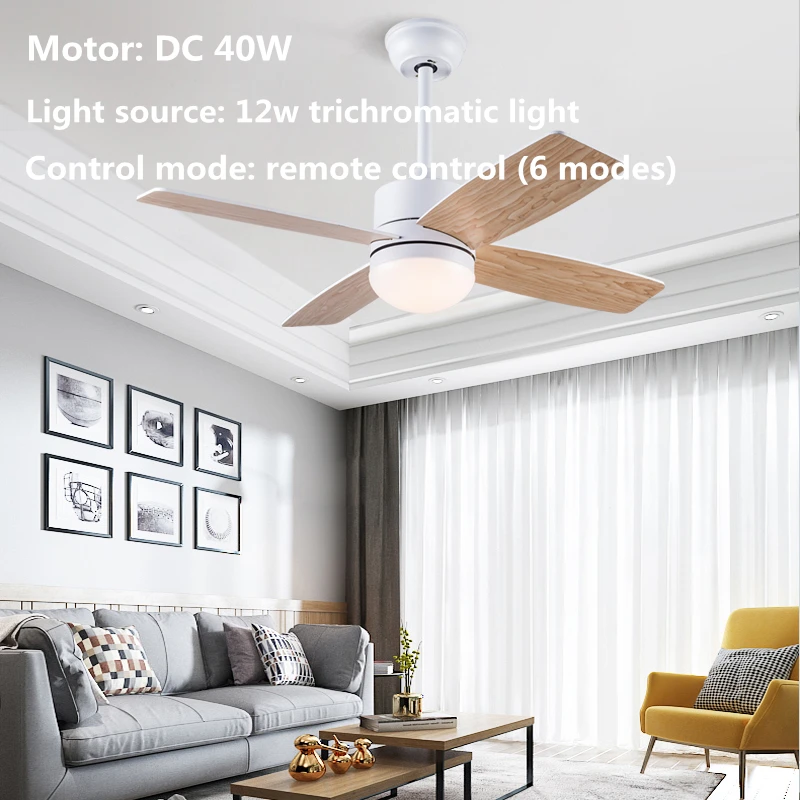 Nordic White 36/42Inch Wooden Ceiling Fans With LED Lights Remote Control Dc Motor 40W Lamp Pendant Fan For Home Bedroom