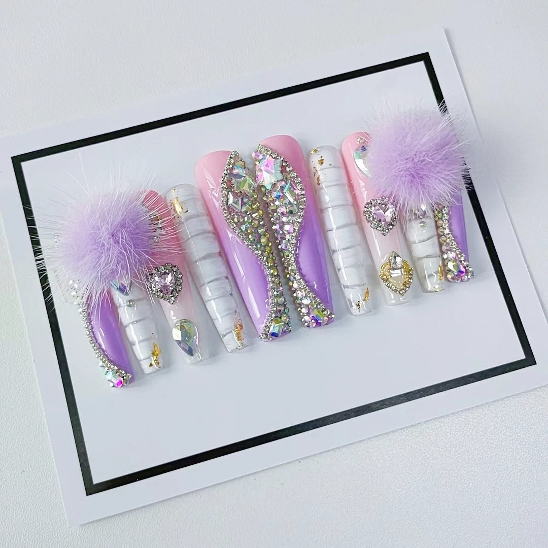 Акриловые Длинные кофейные ногти 10 шт. французский пресс полное покрытие