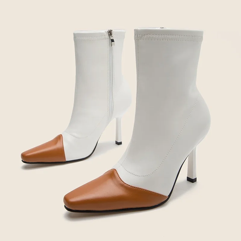 Mid-tube Short Boots Women's 2022 Spring and Autumn New Pointed Toe High-heeled Shoes Stiletto Sexy British Style Color Matching