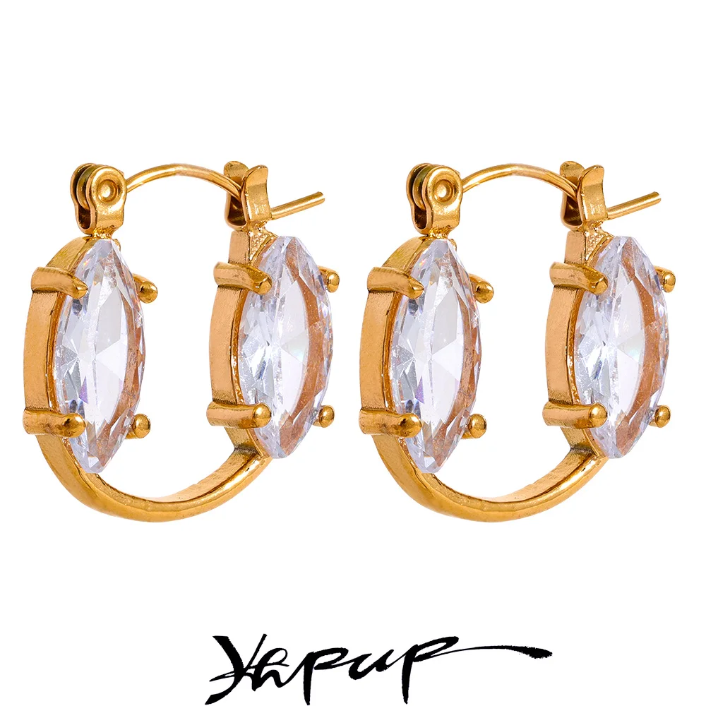 

Yhpup Delicate Shiny Crystal Stainless Steel Round Hoop Earrings High Quality Golden Rust Proof Stylish Jewelry Party Gala Gift