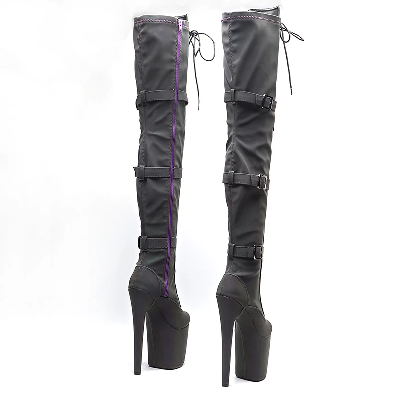 Leecabe  20CM/8inches Women New  Extreme High Heel  Erotic Lap Dancing Stripper Shoes Platform belt buckle thigh high boots 5B