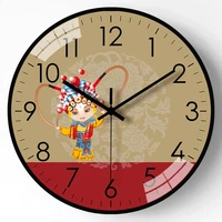 2022 new antique wall clocks modern art cartoon beijing opera gold shell silent clocks for children bedroom bedside home decor