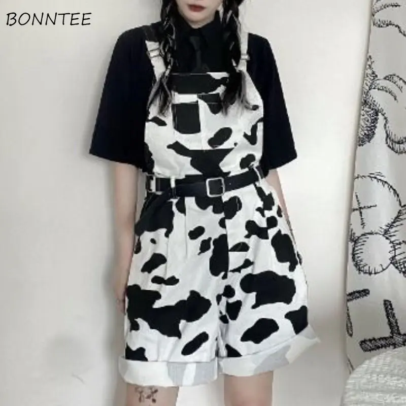 

XL-5XL Loose Rompers with Belt Women Cow-Printed Leisure Sweet New Arrival Summer Female Safari Style BF Harajuku Chic Fashion
