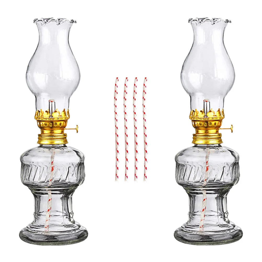 

Clear Kerosene Oil Lamp Lantern 2 Sets Classic Oil Lamp with Glass Lampshade and 4 Cotton Wicks Vintage Chamber Oil Lamp