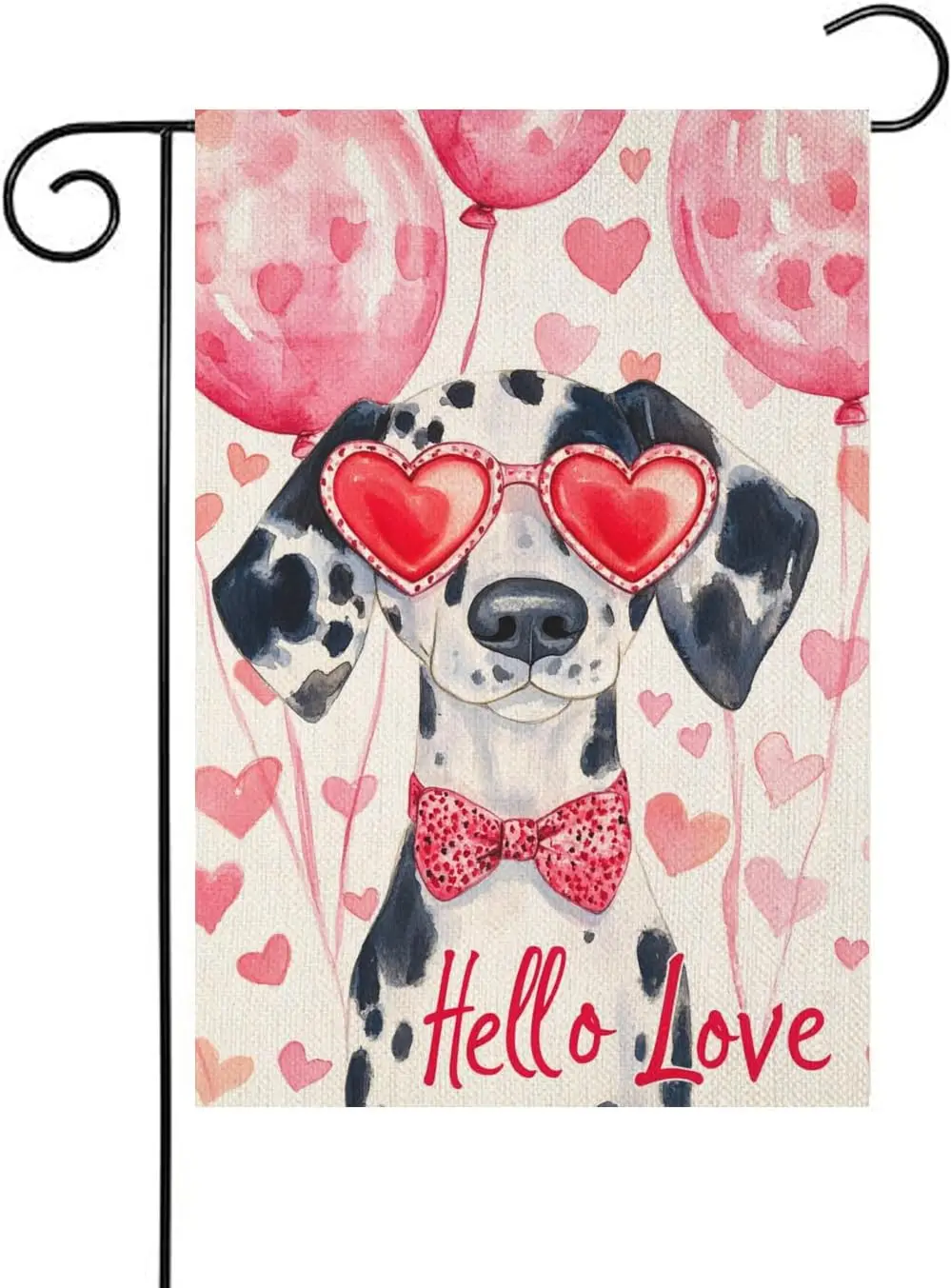 Фото Садовый флаг с изображением далматинца и надписью «Hello Love» ко Дню святого Валентина, клетчатое украшение для двора с сердечками, декор для улицы, праздничное украшение для свадьбы A DDI GGX №1