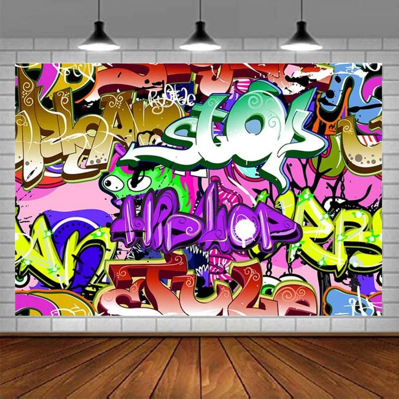 

Hip Hop Birthday Photography Backdrop 80s 90s Retro Party Decor Colorful Graffiti Style Background Banner Cake Table Photo Booth