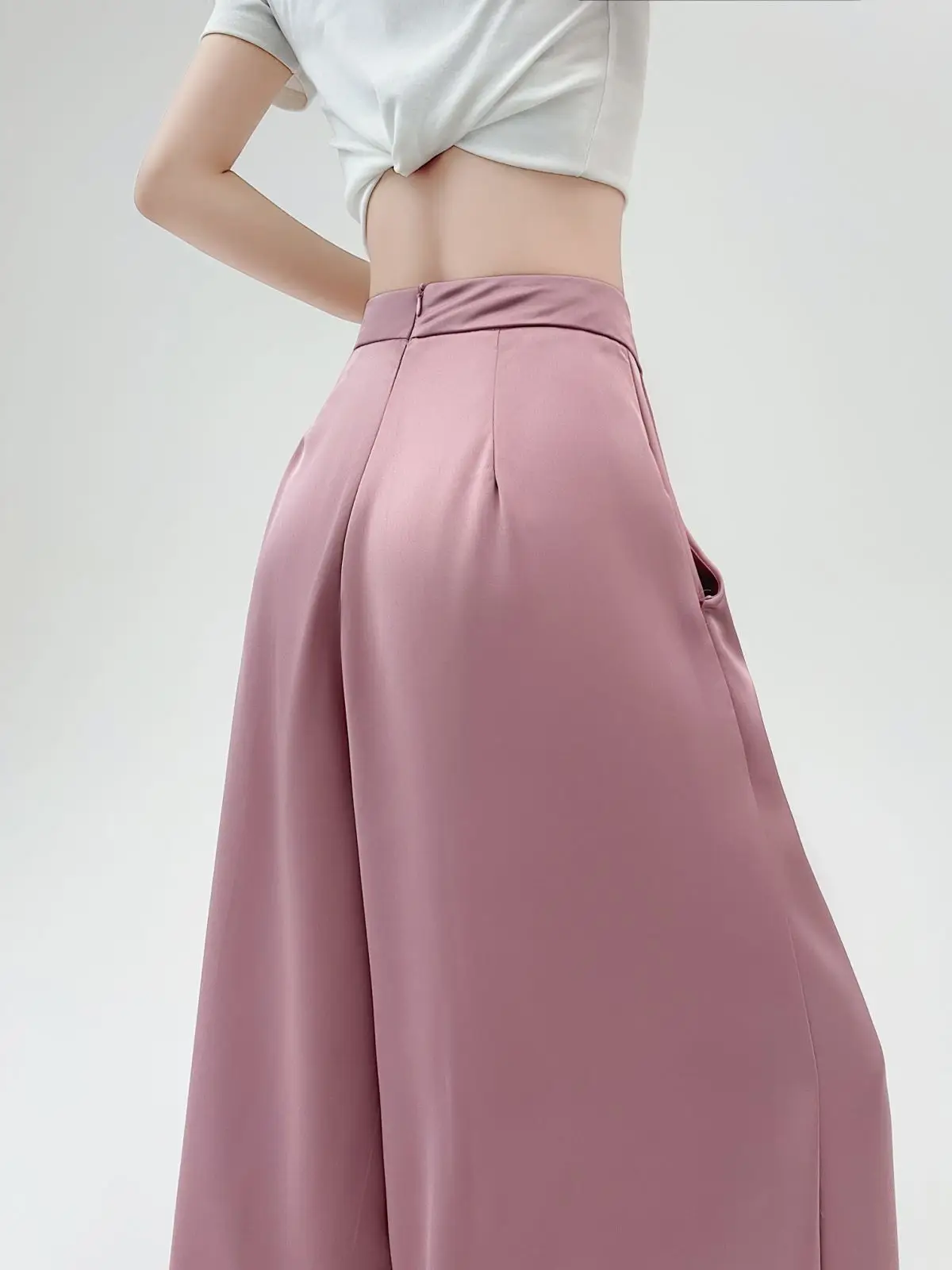 Женские костюмы из ацетатного атласа с высокой талией свободные брюки широкими