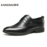 kangnai men dress shoes round toe brogue formal business leather shoes lace up flats male derby