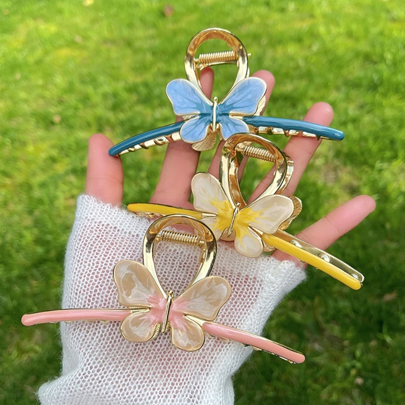 

Butterfly Decor Hair Claw Women Hairpin Clips Shark Clip Metal Korean Temperament Clips Girls New Headwear Hair Accessories