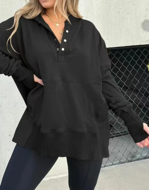 Женский элегантный пуловер с V-образным вырезом свитшот капюшоном и рукавом