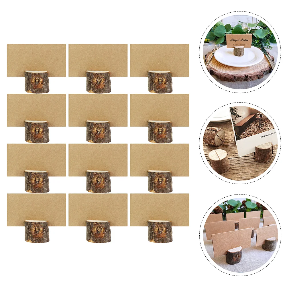 

12 Sets Creative Wooden Bark Memo Holder Cards Wood Pile Name Place Holders