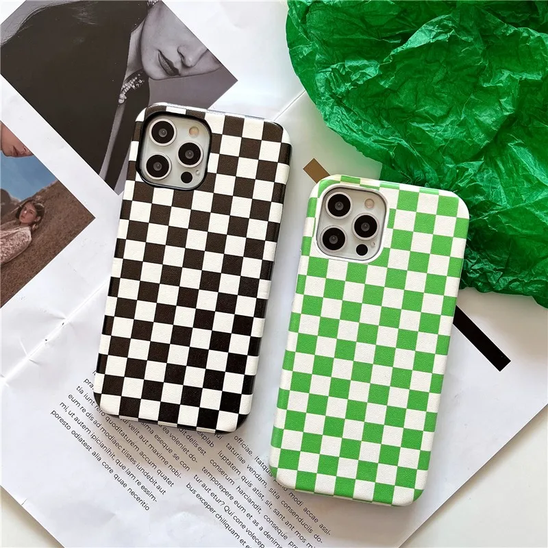 

Fashion Luxury Lambskin Checkerboard Pattern Female Hard Case For Iphone 11 12 13 Pro Max 7 8 Plus Xr X Xs Se 2020 Cover Fundas