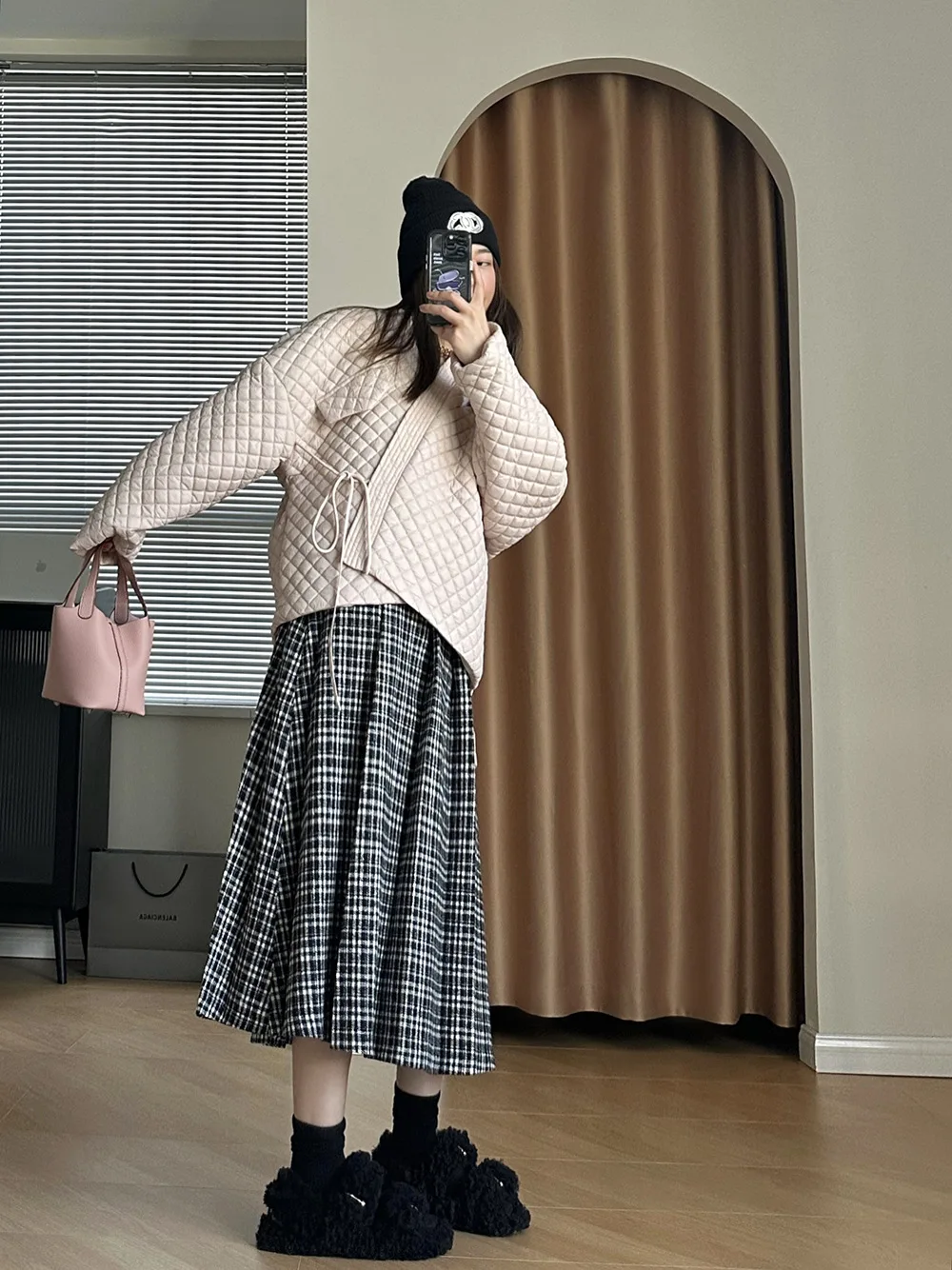 Plaid Slant Lapel Cotton Jacket Female 2022 Winter New Korean Version of Loose Casual Short Paragraph Cotton Jacket