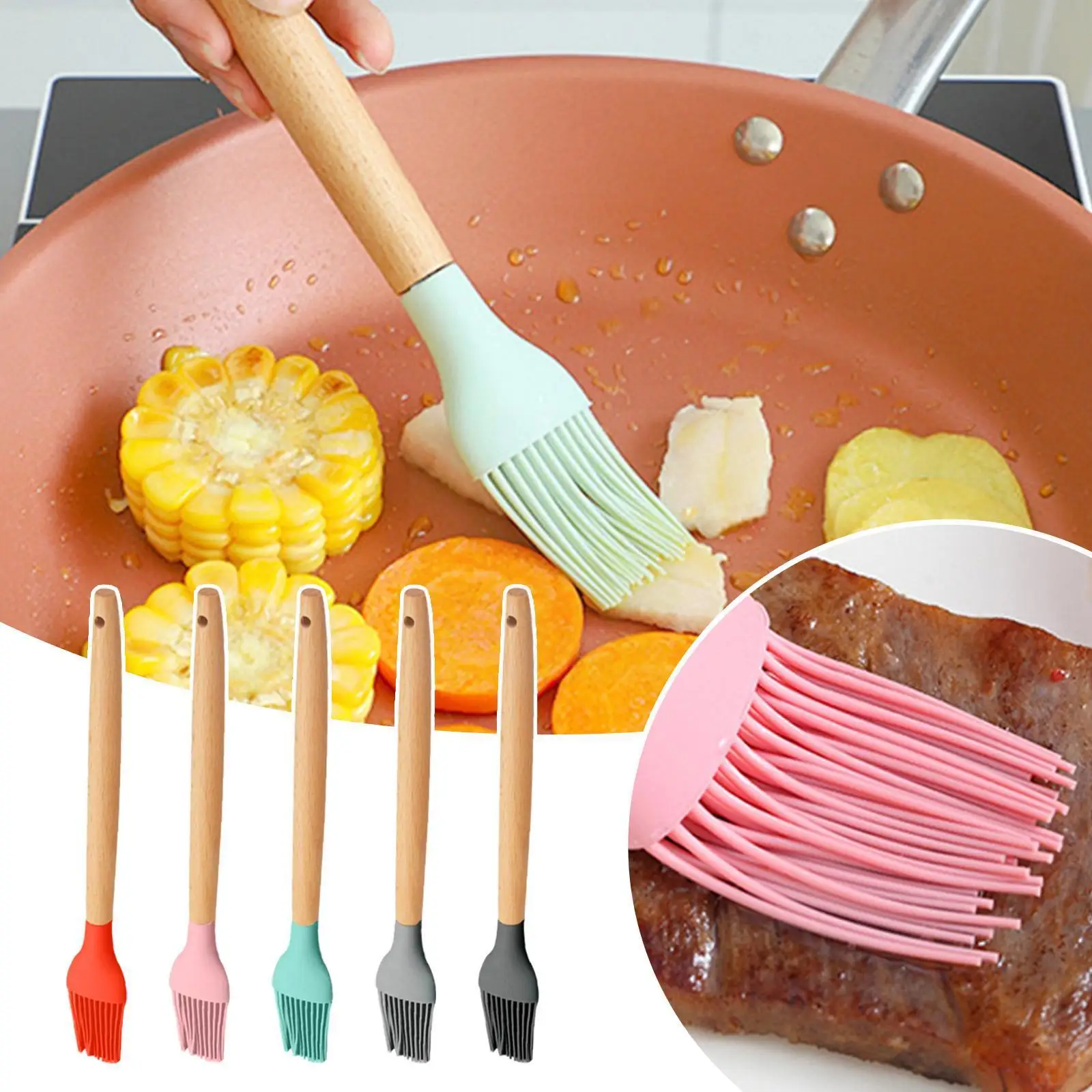 

1Pcs BBQ Oil Brush Silicone Basting Brush DIY Bread Cooking Accessories Pancakes Fried Baking Kitchen egg Barbecue Brushes F0I7