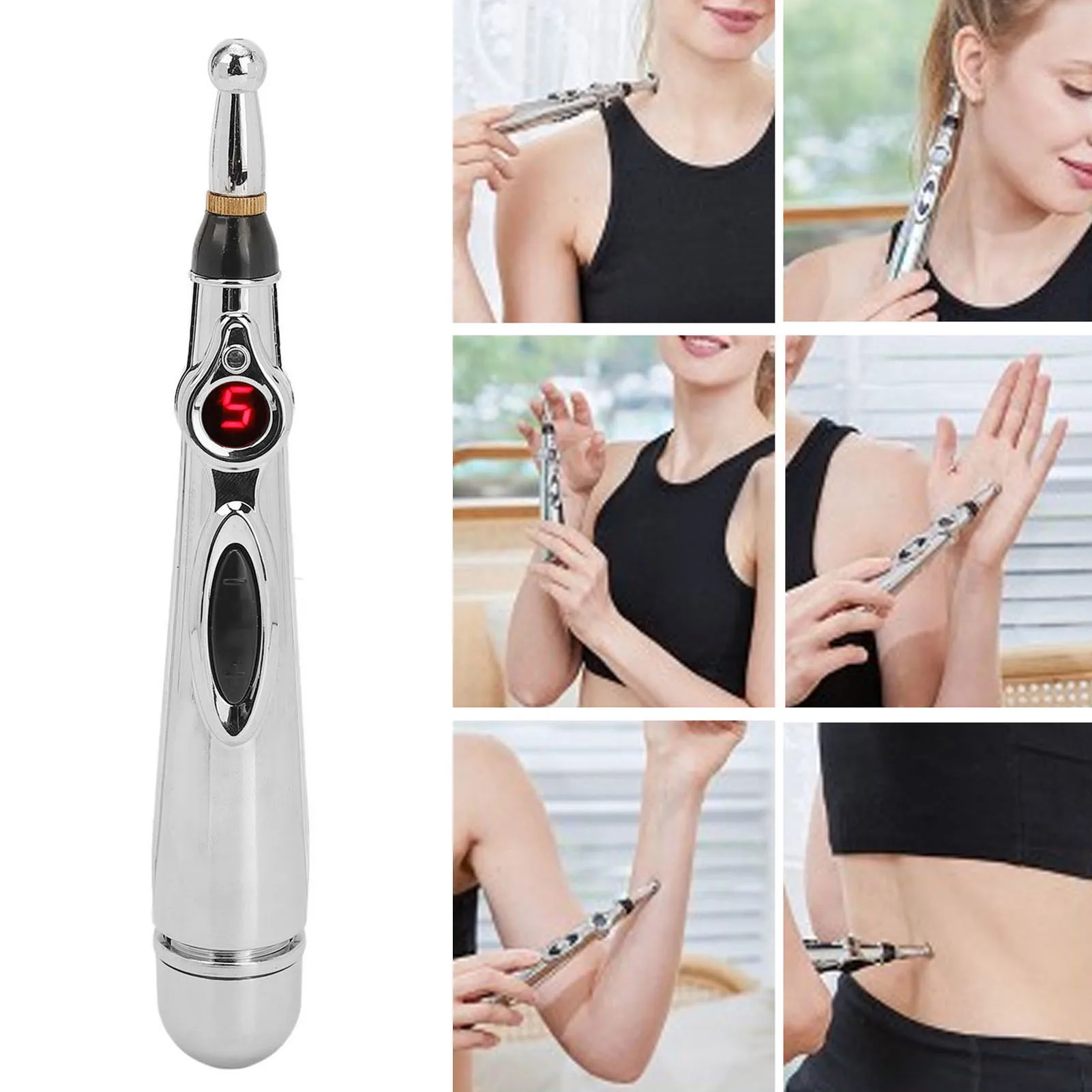 

Electronic Acupuncture Pen Stainless Steel Powerful Energy Pulse Massage Pen Tool Adjustable Reduce Pain Tools