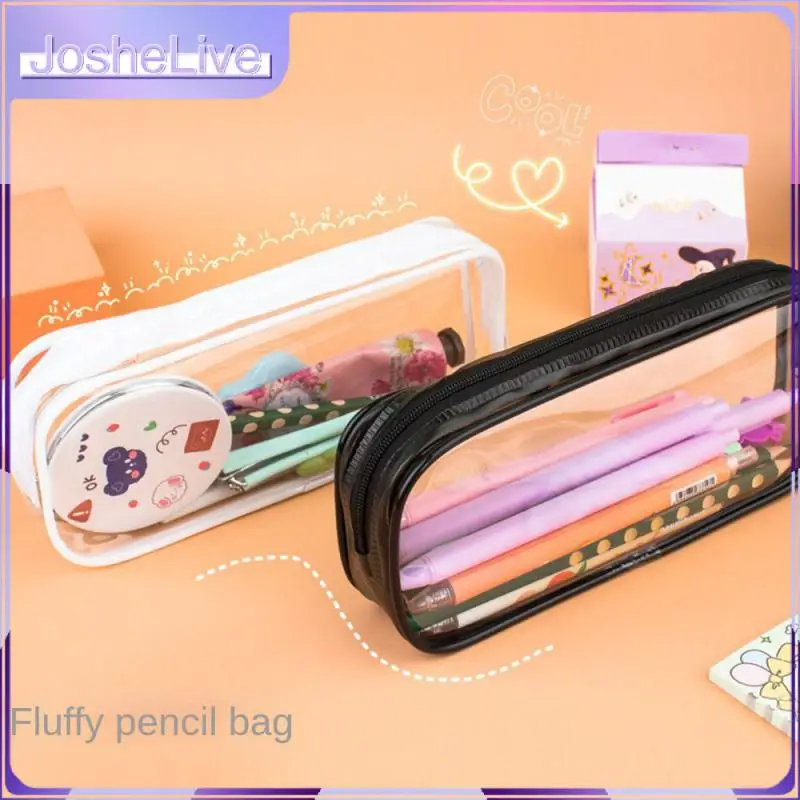 

Transparent Solid Plastic Storage Bag Black And White Simple Waterproof Zipper Bag Pvc Pencil Case Cosmetic Bag Storage Bag