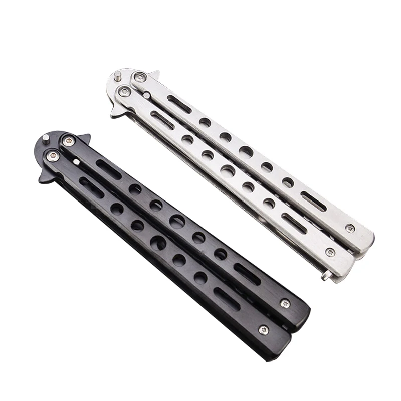 Stainless Steel Pocket Practice Knife Training Tool Portable Folding Butterfly Knife CSGO Balisong Trainer for Outdoor Games