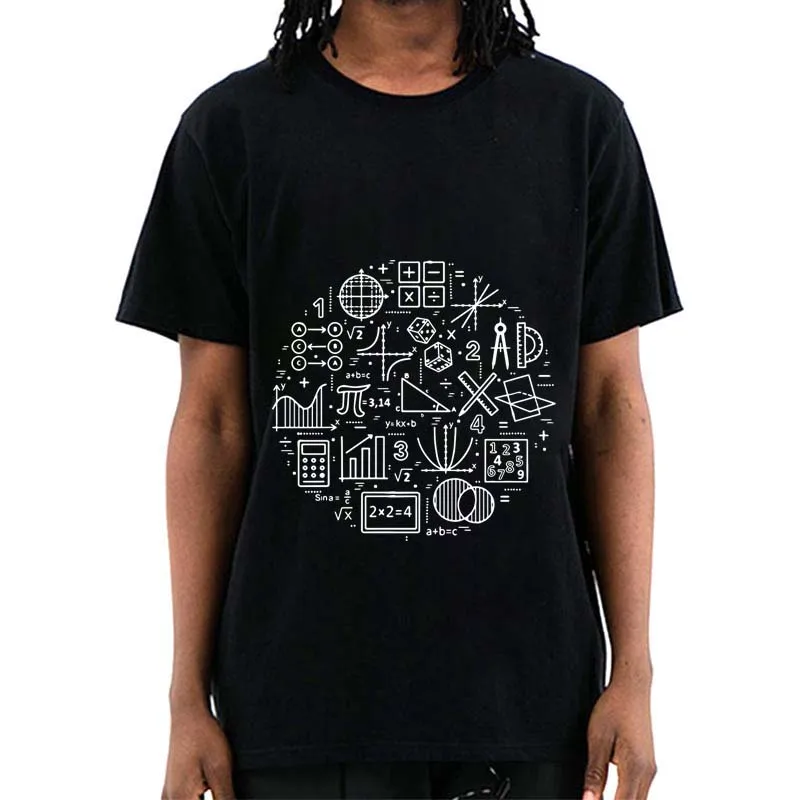 XINYI Men's T-shirt 100% cotton casual funny math formulas Print summer loose o-neck t shirt for men short sleeve t-shirt male