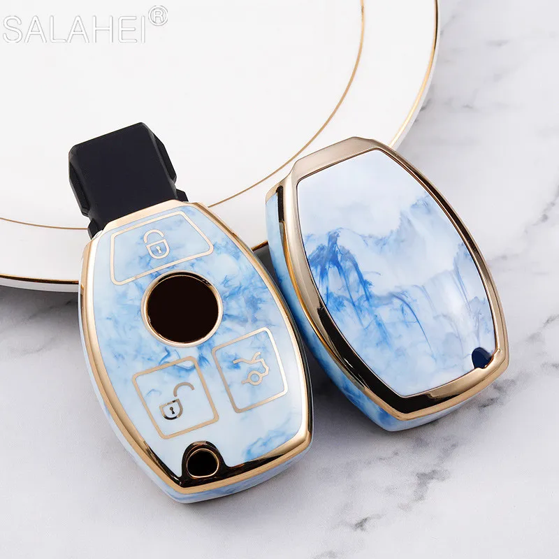 

TPU Marble Texture Car Key Case Cover Shell For Benz A B C E S Class W245 W204 W205 W210 W212 W221 W222 CLK Auto Car Accessories