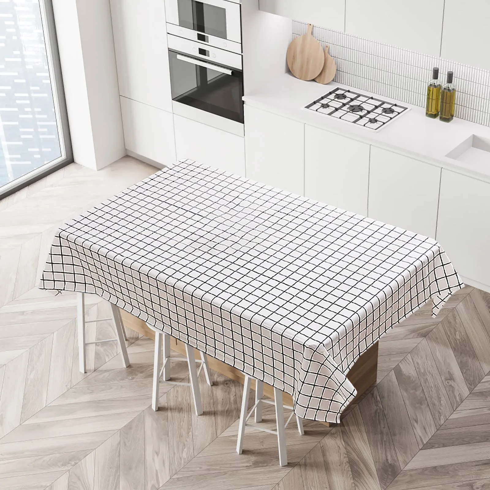 

Rectangle Disposable Tablecloth Simple Style Plaid Print Table Cover Waterproof Oilproof Kitchen Dining Table Plastic Tablecloth