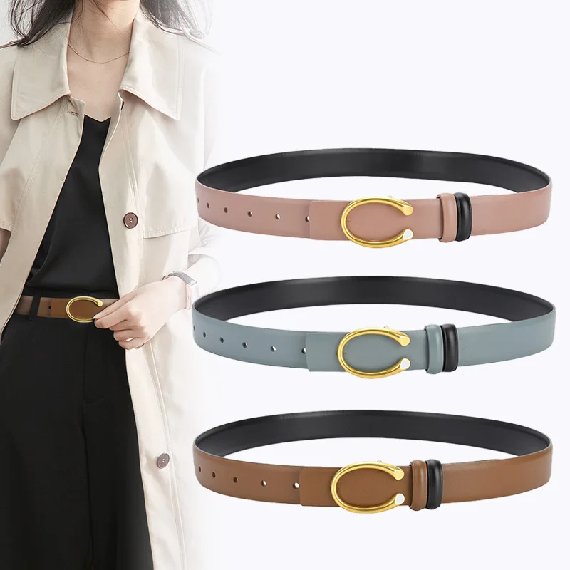 

Ms luxurious new contracted double belt alloy belt leather fashion joker decoration waist belt