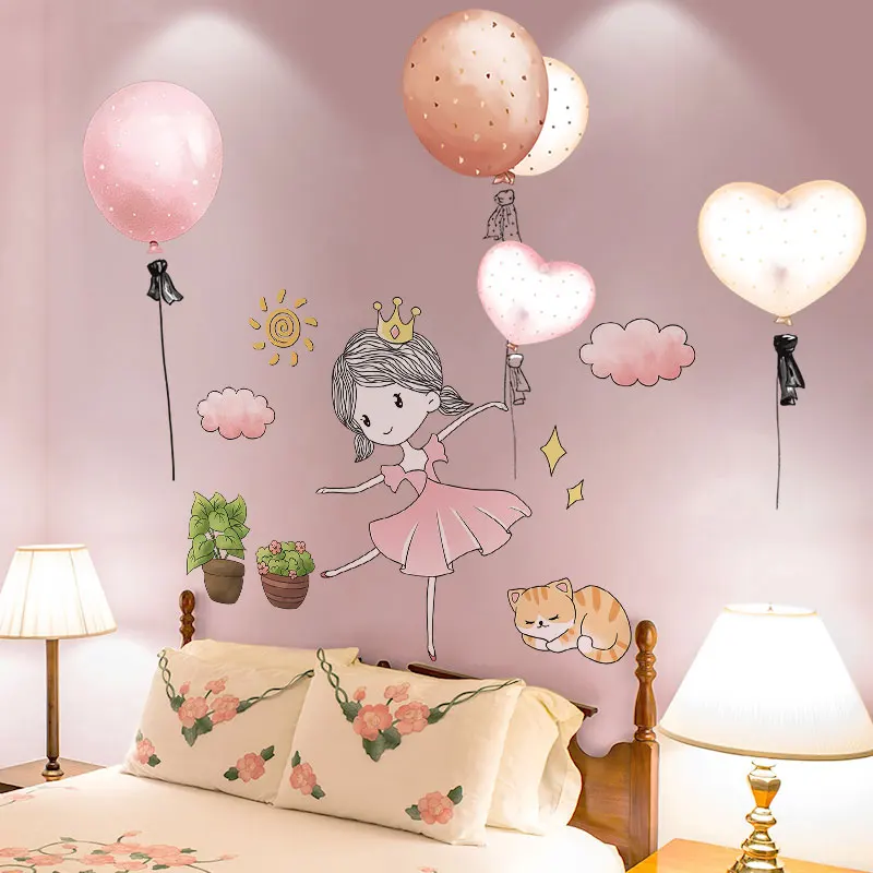 shijuekongjian ballet girl dancer wall stickers diy cartoon balloons wall decals for kids rooms baby bedroom house decoration free global shipping