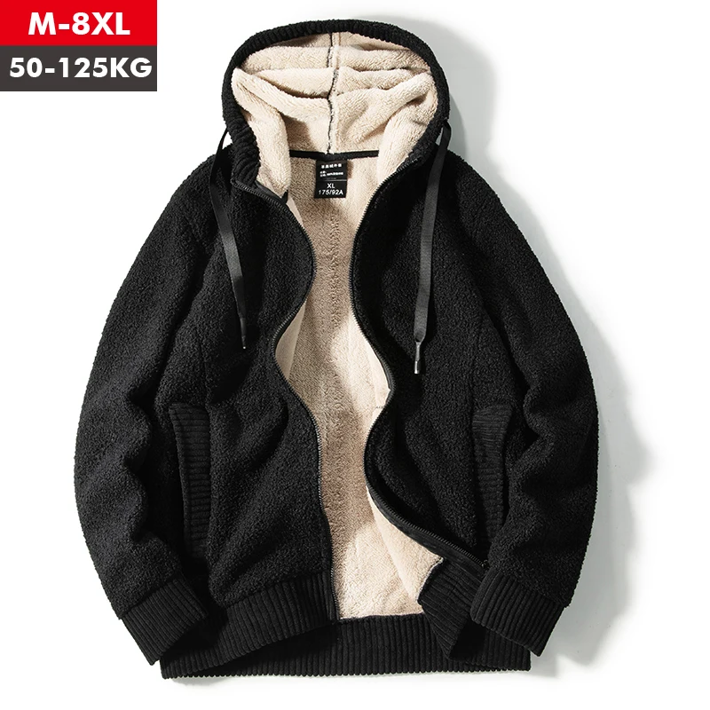 

Men Winter Faux Fur Jacket Coat Casual Fur Lining Solid Warm Cloth Zipper Coats Sweatshirts Cashmere Parkas Plush Jackets 8XL